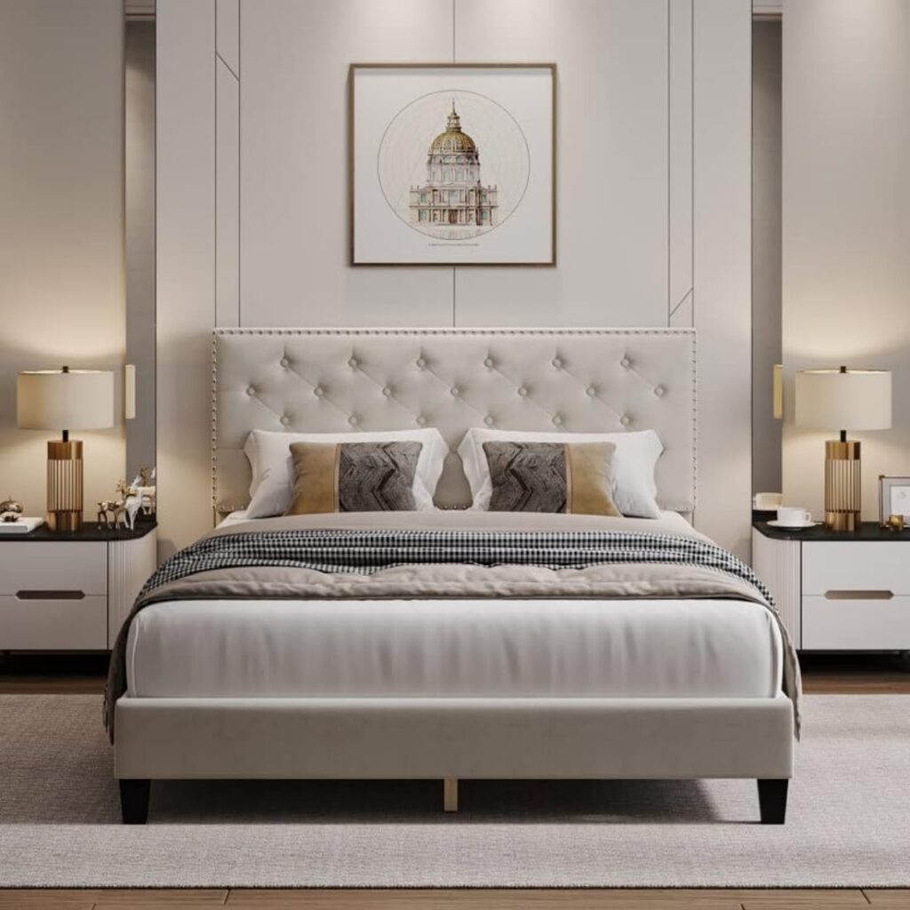 Queen Bed for Bedroom Wooden Double Bed